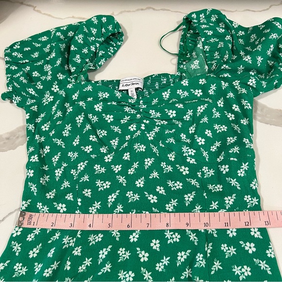 & Other Stories women's floral puff sleeve midi dress with slit green size 4 - Picture 13 of 14